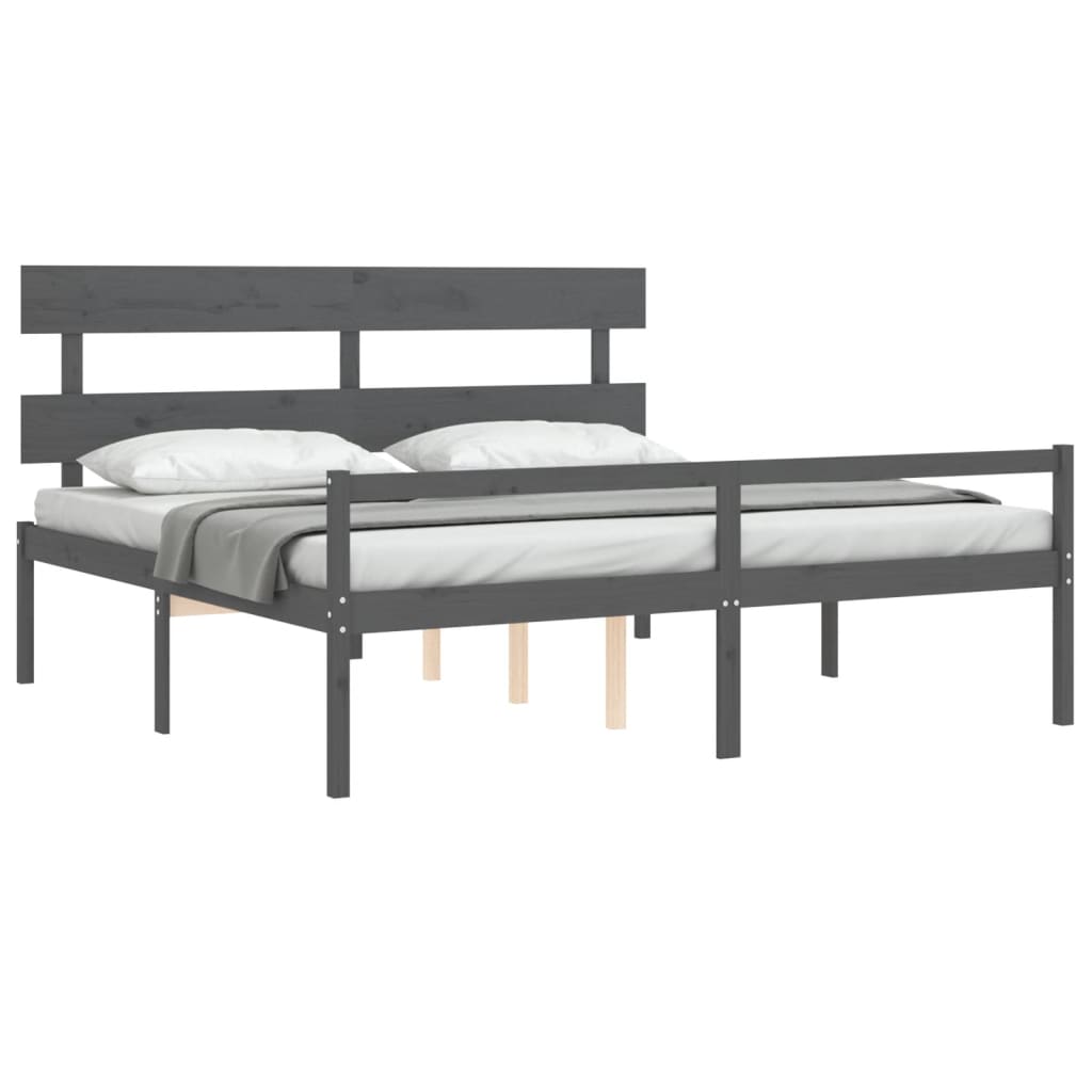 vidaXL Cama personas mayores cabecero madera maciza gris 200x200 cm