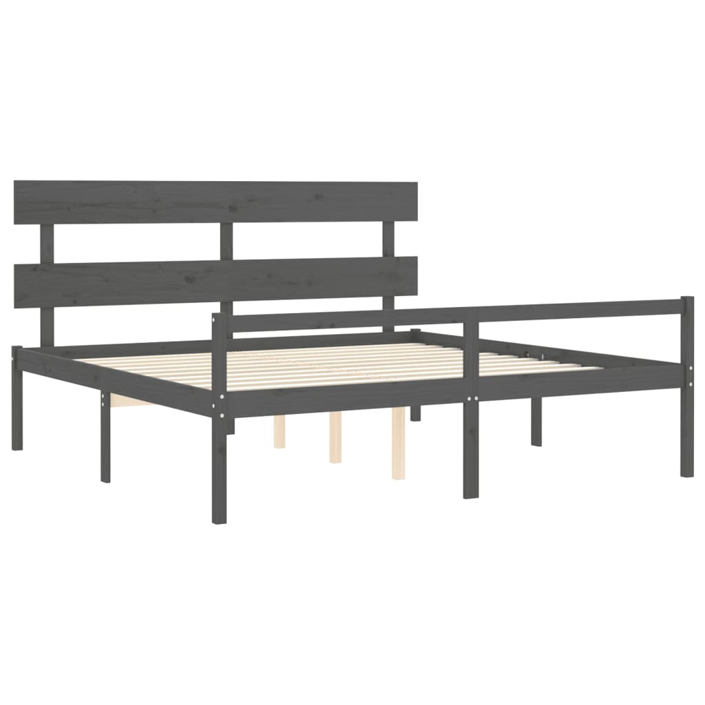 vidaXL Cama personas mayores cabecero madera maciza gris 200x200 cm