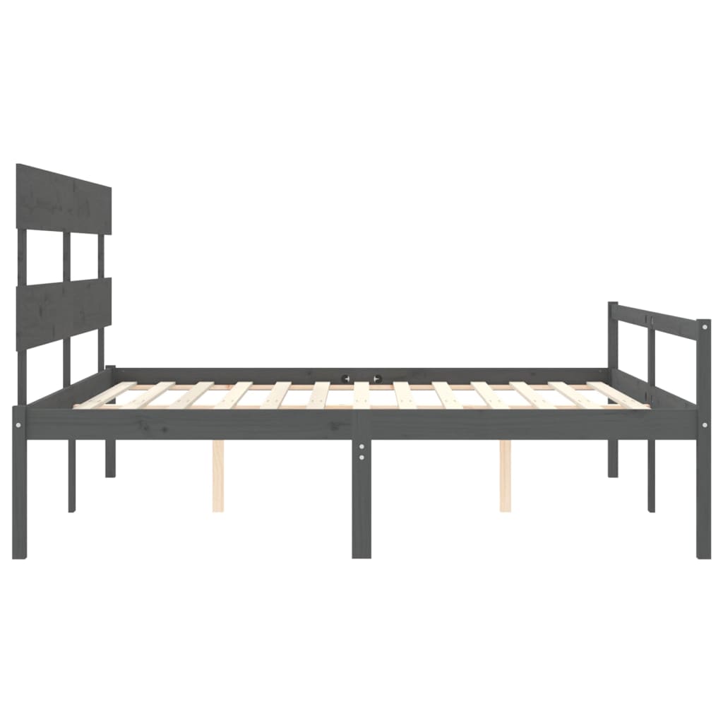 vidaXL Cama personas mayores cabecero madera maciza gris 200x200 cm