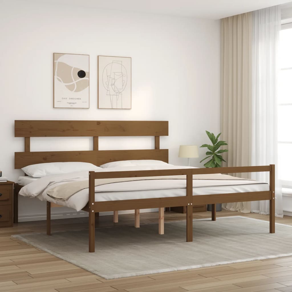 vidaXL Cama personas mayores cabecero madera marrón miel 200x200 cm