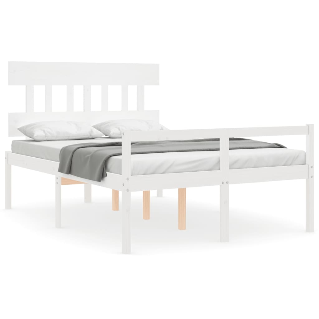 vidaXL Cama para personas mayores con cabecero madera maciza blanco