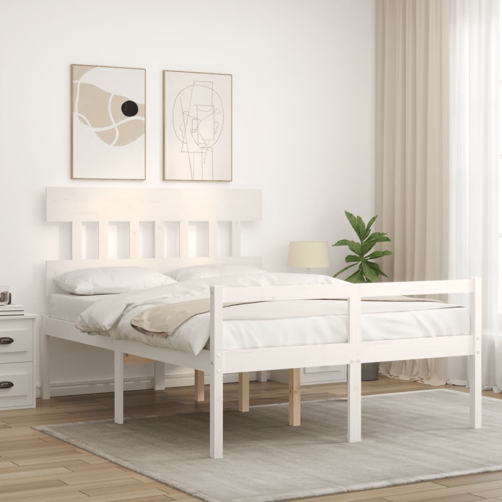 vidaXL Cama para personas mayores con cabecero madera maciza blanco