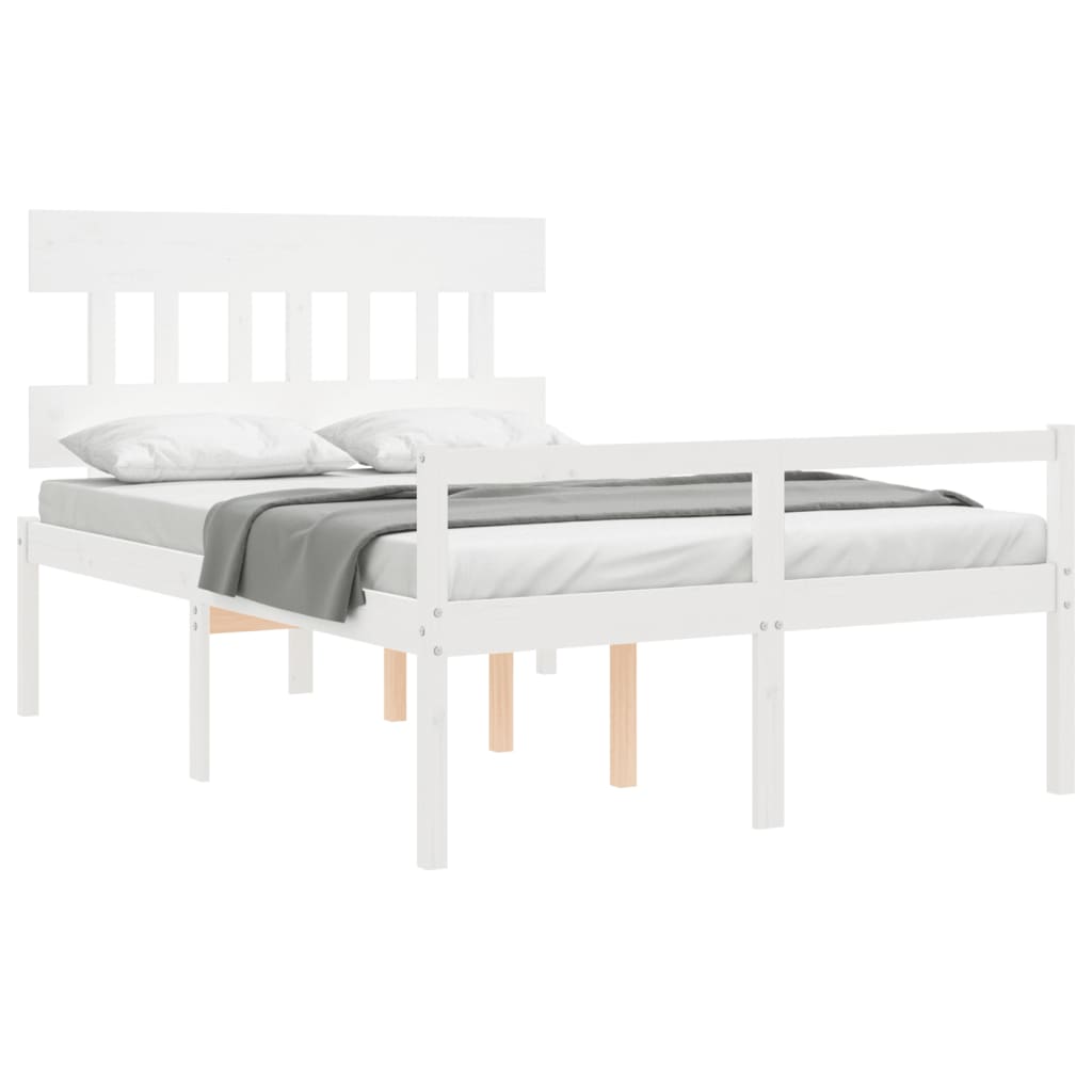 vidaXL Cama para personas mayores con cabecero madera maciza blanco