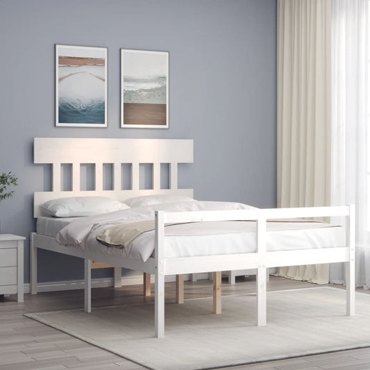 vidaXL Cama para personas mayores con cabecero madera maciza blanco