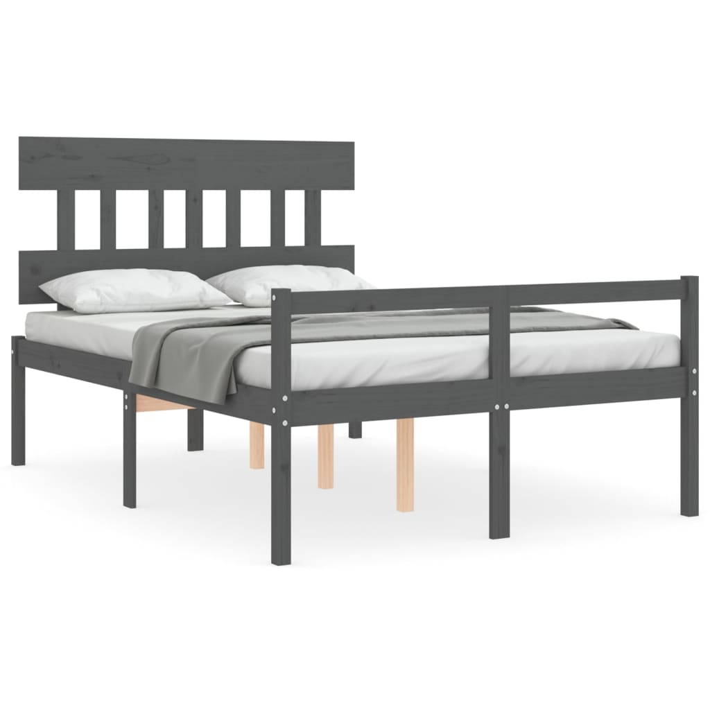 vidaXL Cama para personas mayores con cabecero madera maciza gris