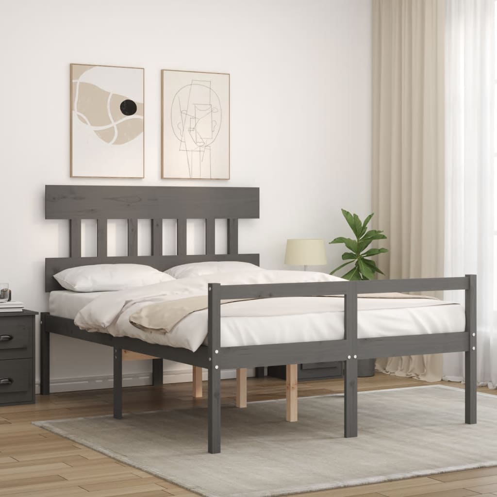 vidaXL Cama para personas mayores con cabecero madera maciza gris