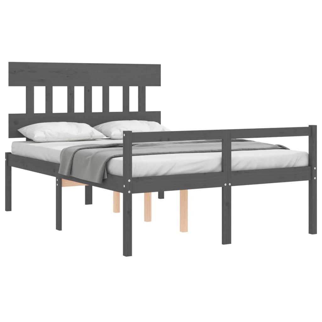 vidaXL Cama para personas mayores con cabecero madera maciza gris