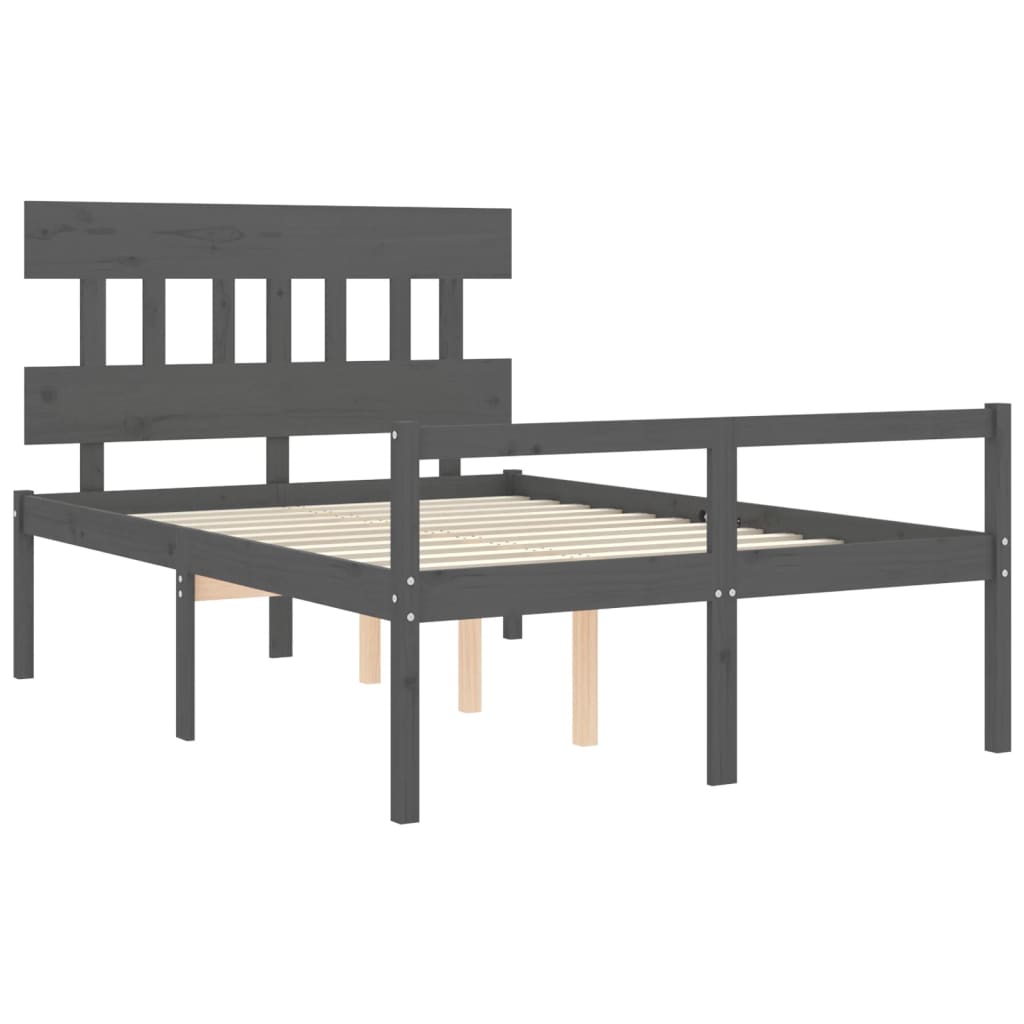 vidaXL Cama para personas mayores con cabecero madera maciza gris