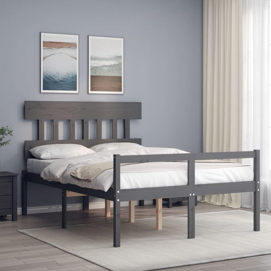 vidaXL Cama para personas mayores con cabecero madera maciza gris