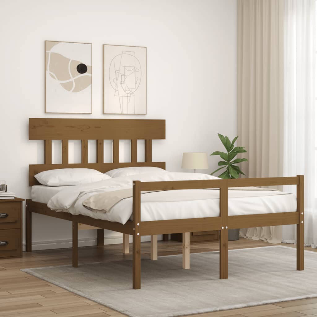 vidaXL Cama personas mayores cabecero madera marrón miel 140x190 cm