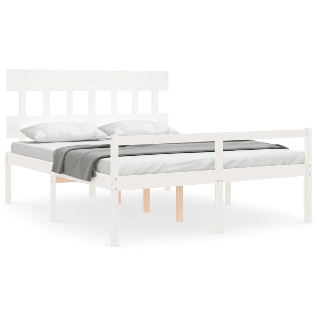 vidaXL Cama matrimonio personas mayores cabecero madera maciza blanco