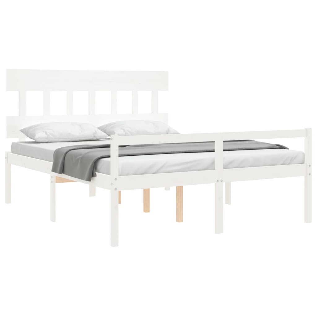 vidaXL Cama matrimonio personas mayores cabecero madera maciza blanco