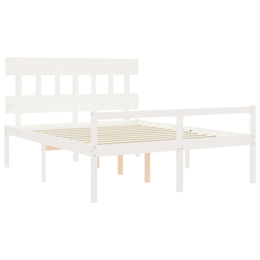 vidaXL Cama matrimonio personas mayores cabecero madera maciza blanco