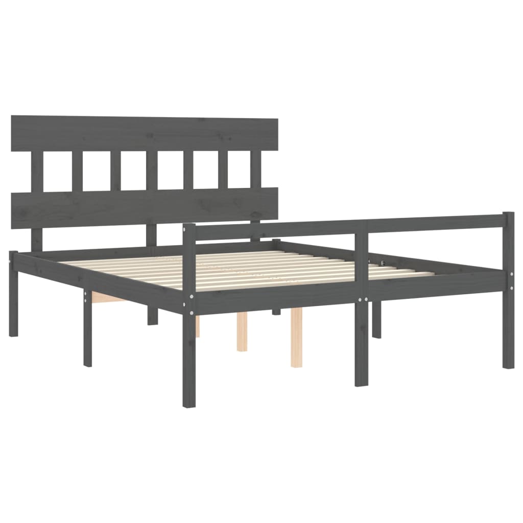 vidaXL Cama de matrimonio personas mayores cabecero madera maciza gris