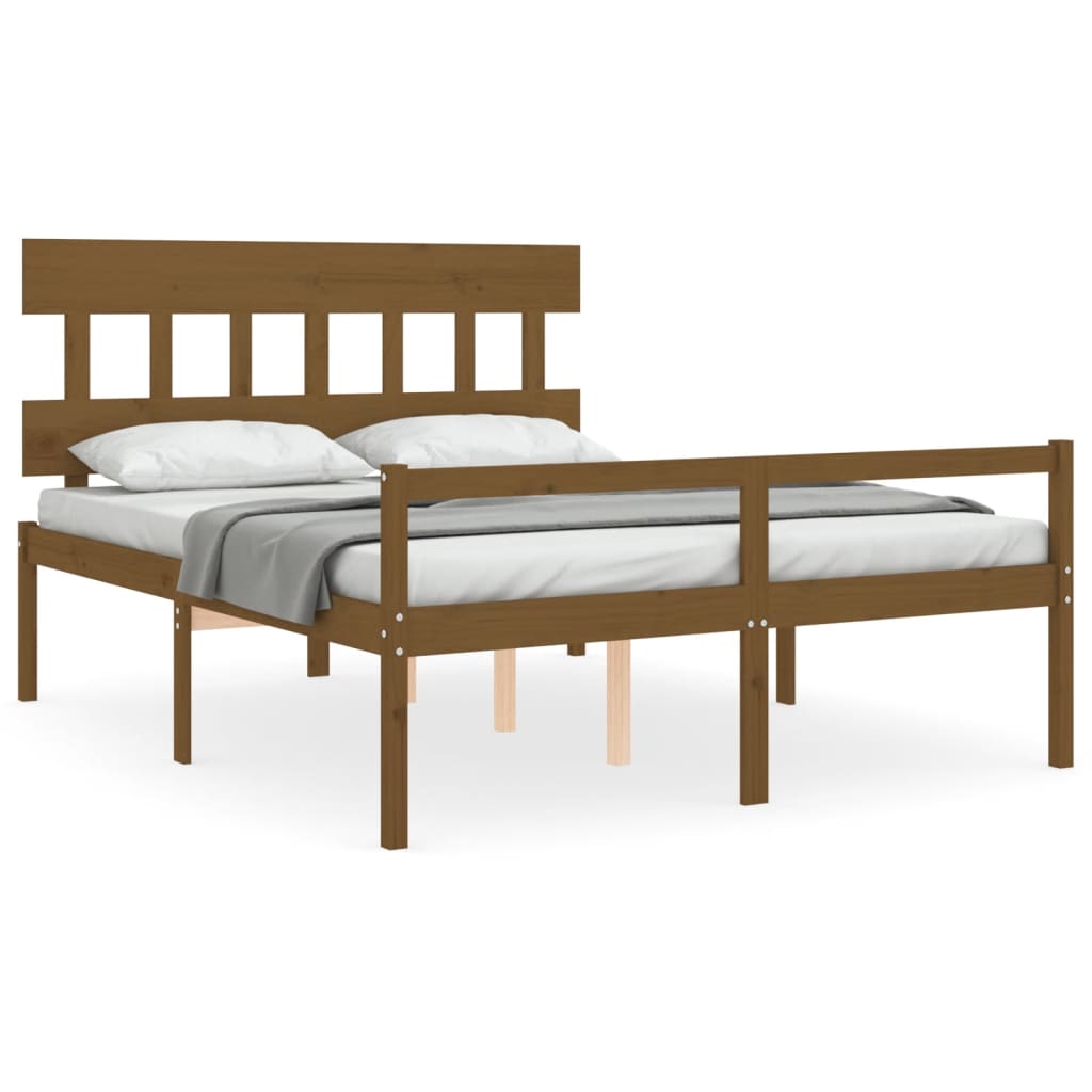 vidaXL Cama de matrimonio personas mayores cabecero madera marrón miel