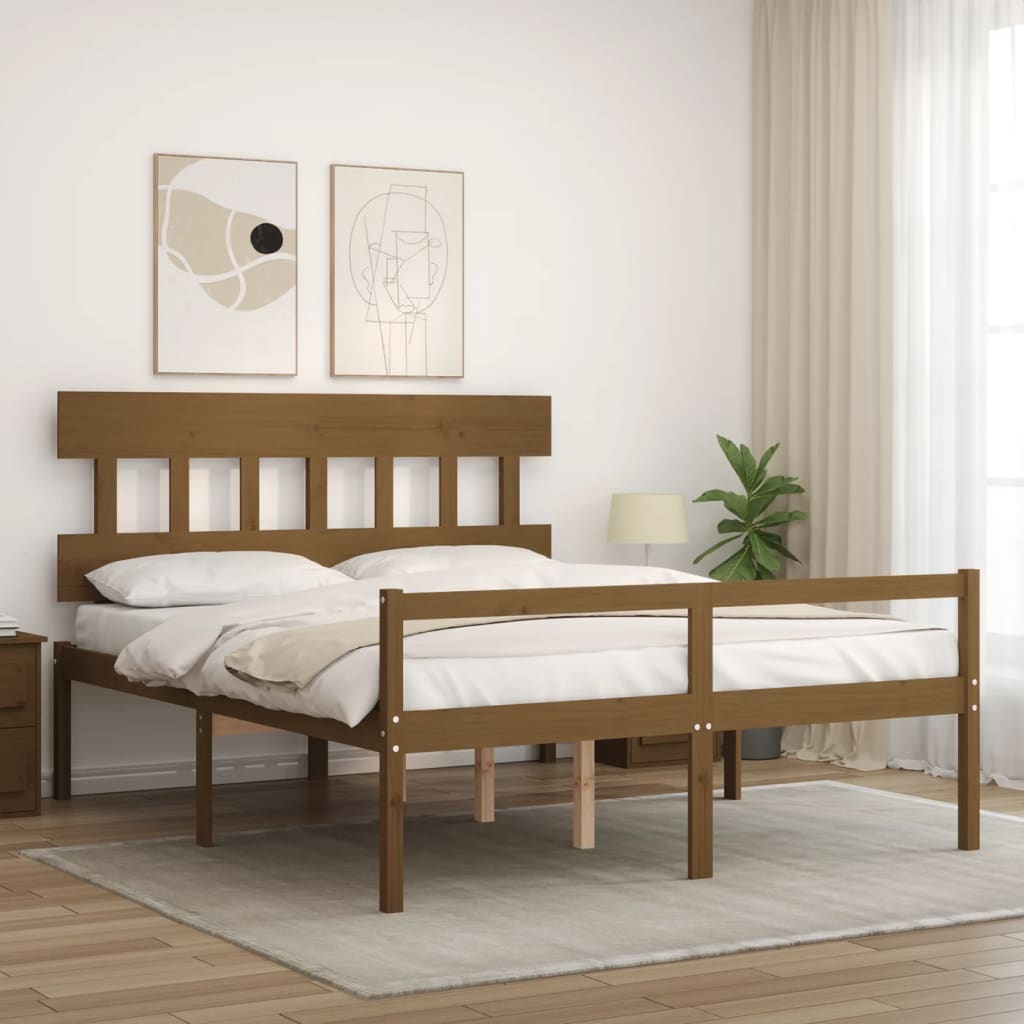 vidaXL Cama de matrimonio personas mayores cabecero madera marrón miel