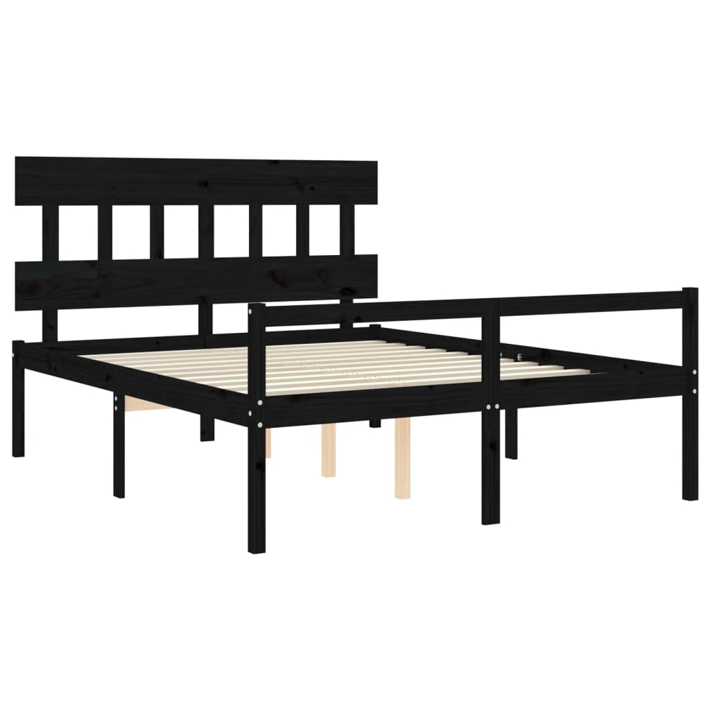 vidaXL Cama matrimonio personas mayores cabecero madera maciza negro