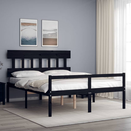 vidaXL Cama matrimonio personas mayores cabecero madera maciza negro