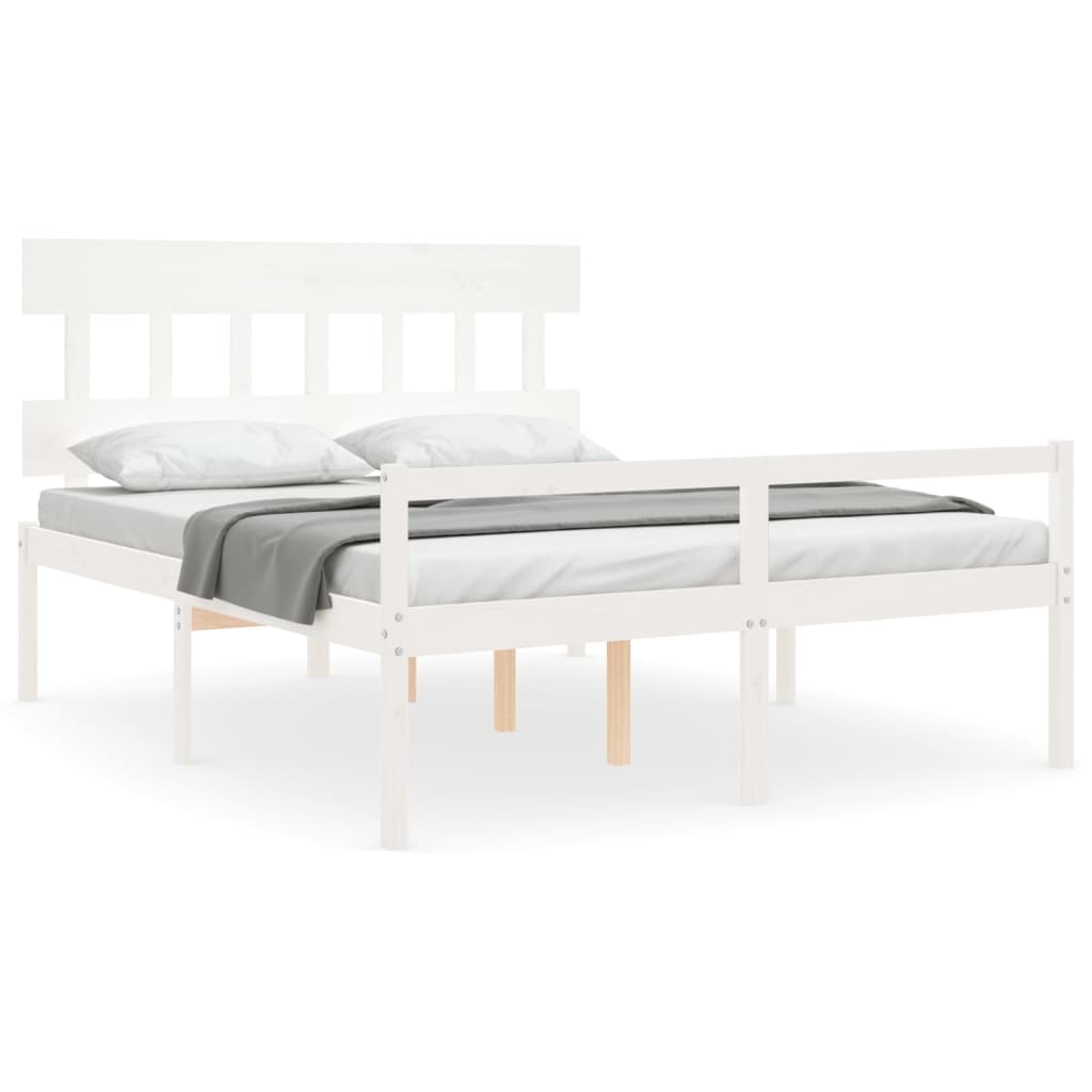 vidaXL Cama personas mayores cabecero madera maciza blanco 160x200 cm