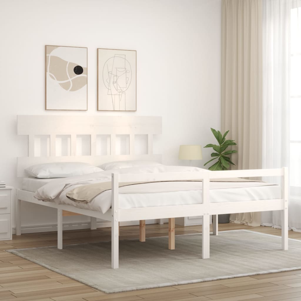 vidaXL Cama personas mayores cabecero madera maciza blanco 160x200 cm