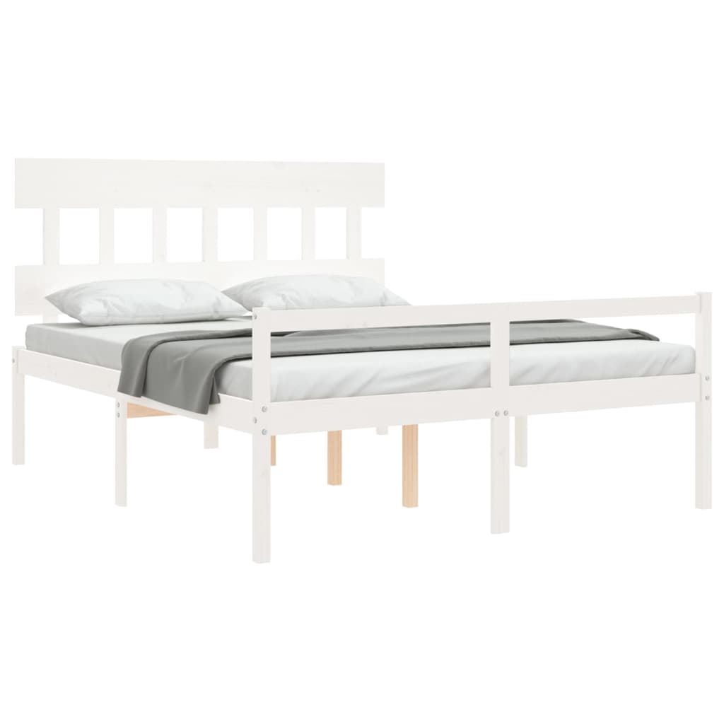 vidaXL Cama personas mayores cabecero madera maciza blanco 160x200 cm