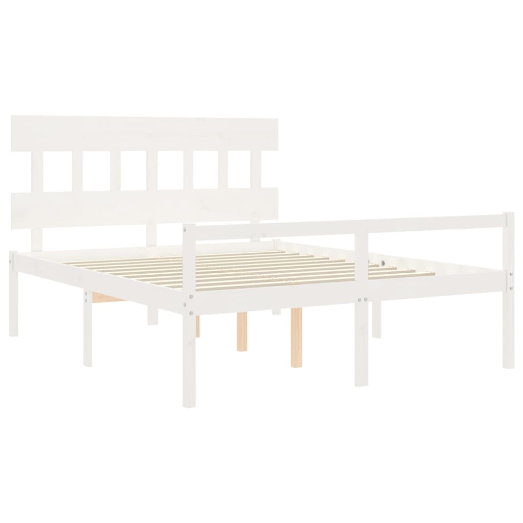 vidaXL Cama personas mayores cabecero madera maciza blanco 160x200 cm