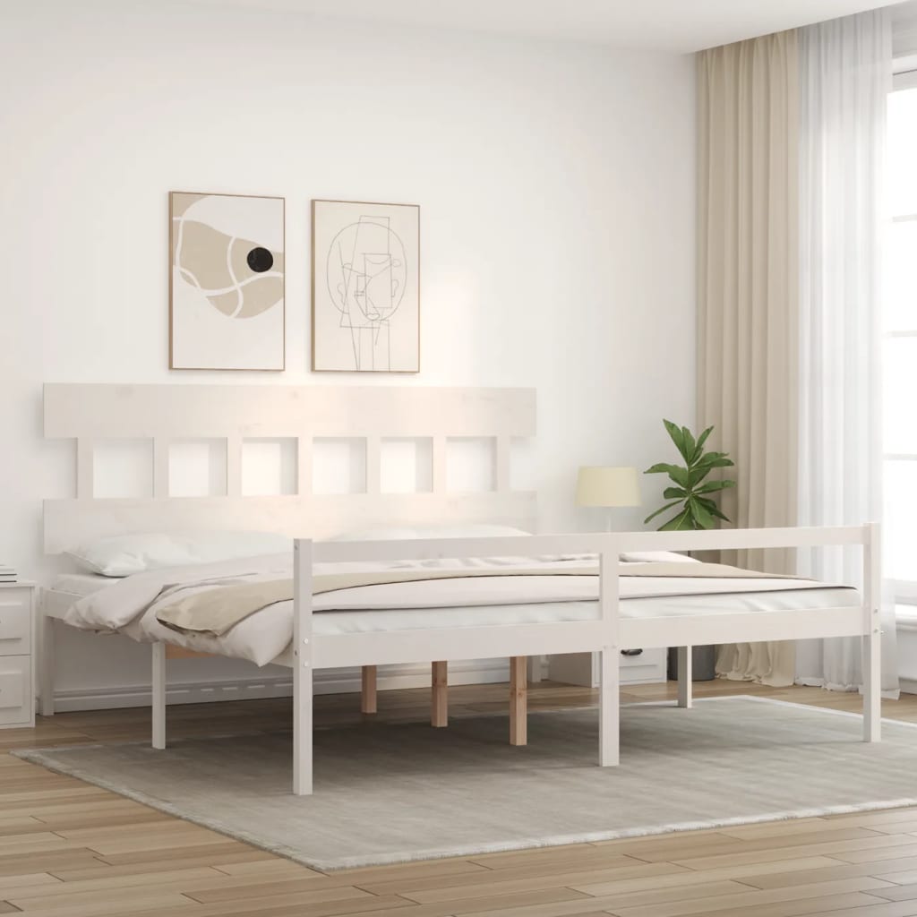 vidaXL Cama matrimonio personas mayores cabecero madera maciza blanco