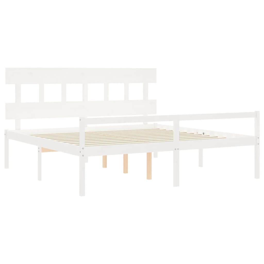 vidaXL Cama matrimonio personas mayores cabecero madera maciza blanco