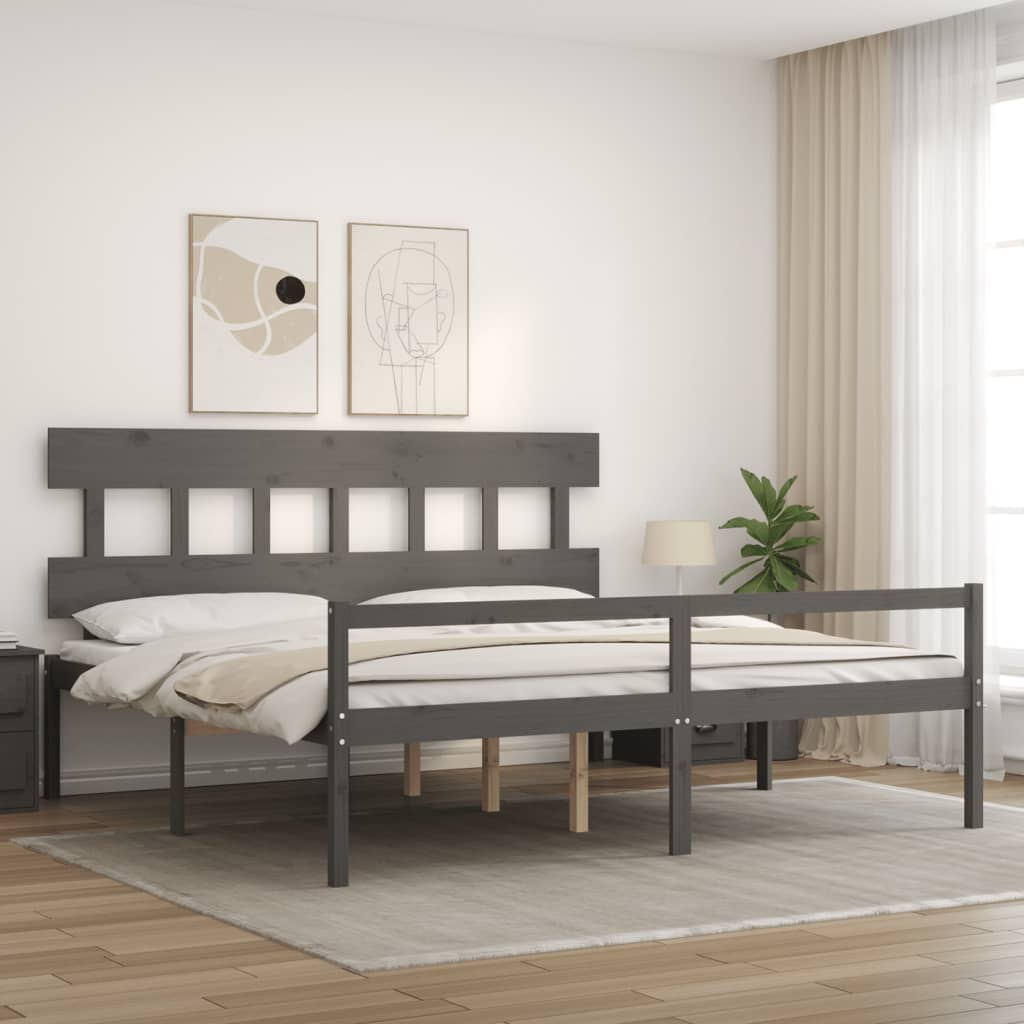 vidaXL Cama personas mayores cabecero madera maciza gris 200x200 cm