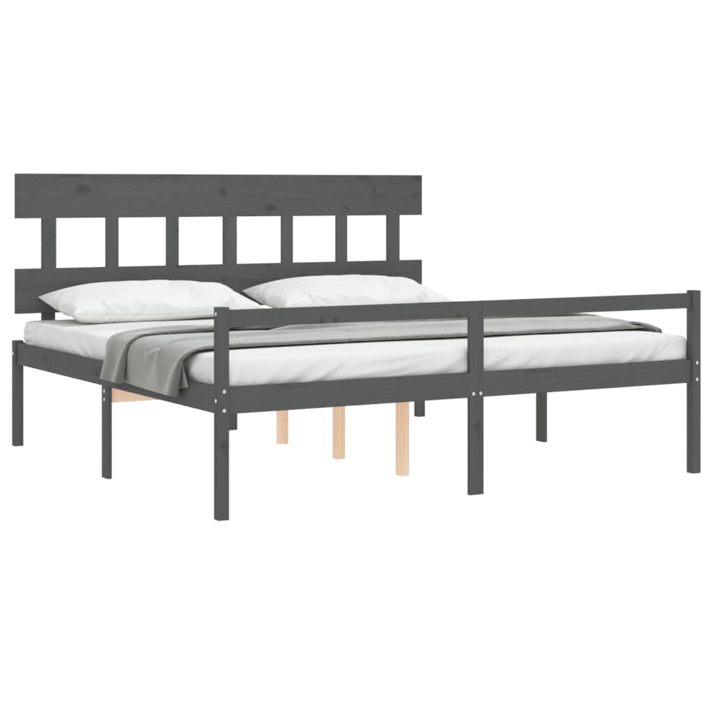 vidaXL Cama personas mayores cabecero madera maciza gris 200x200 cm