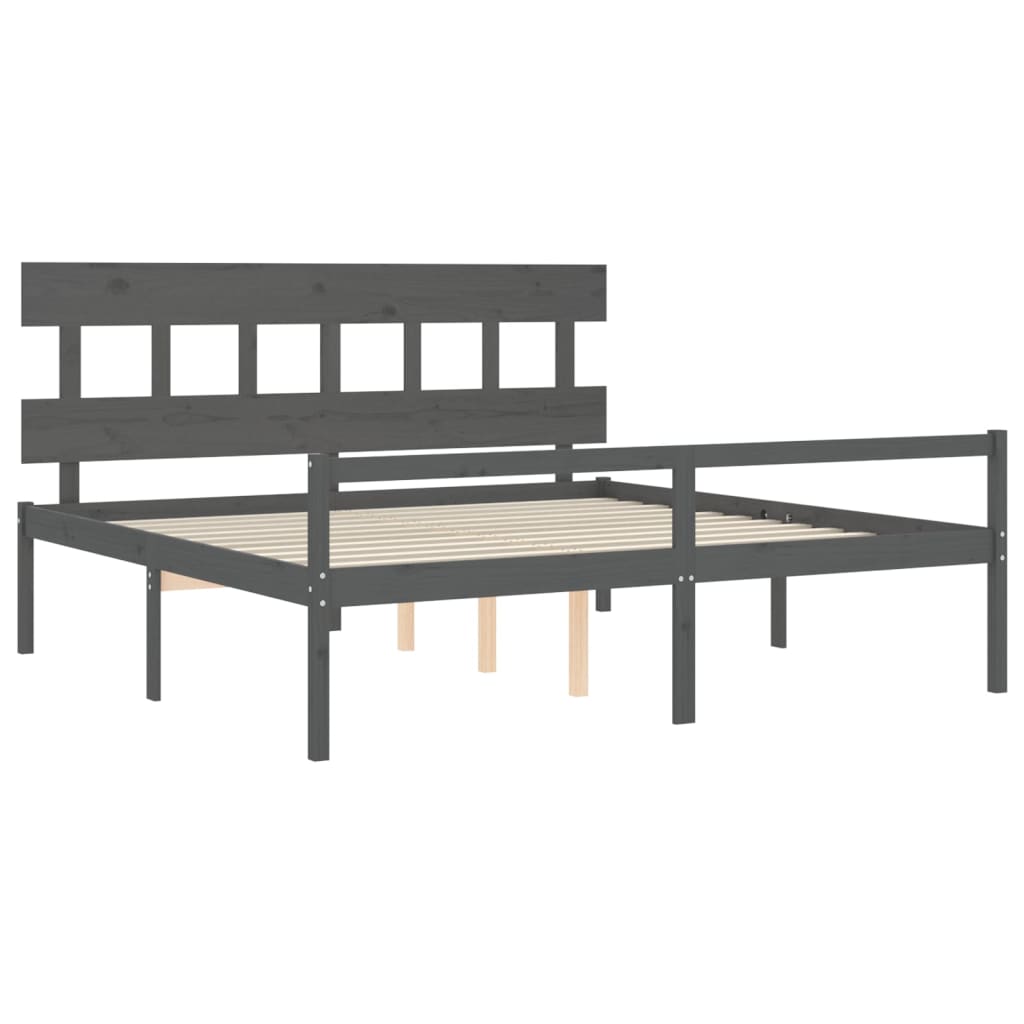 vidaXL Cama personas mayores cabecero madera maciza gris 200x200 cm