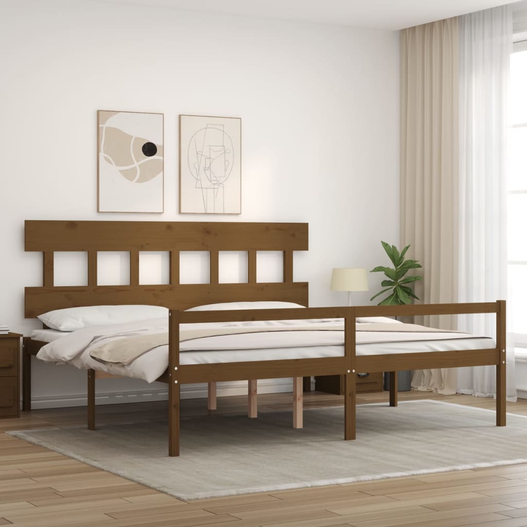 vidaXL Cama personas mayores cabecero madera marrón miel 200x200 cm