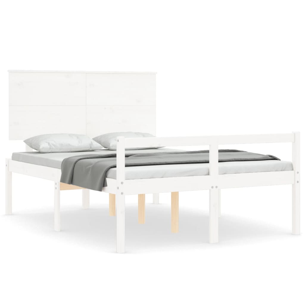 vidaXL Cama para personas mayores con cabecero madera maciza blanco