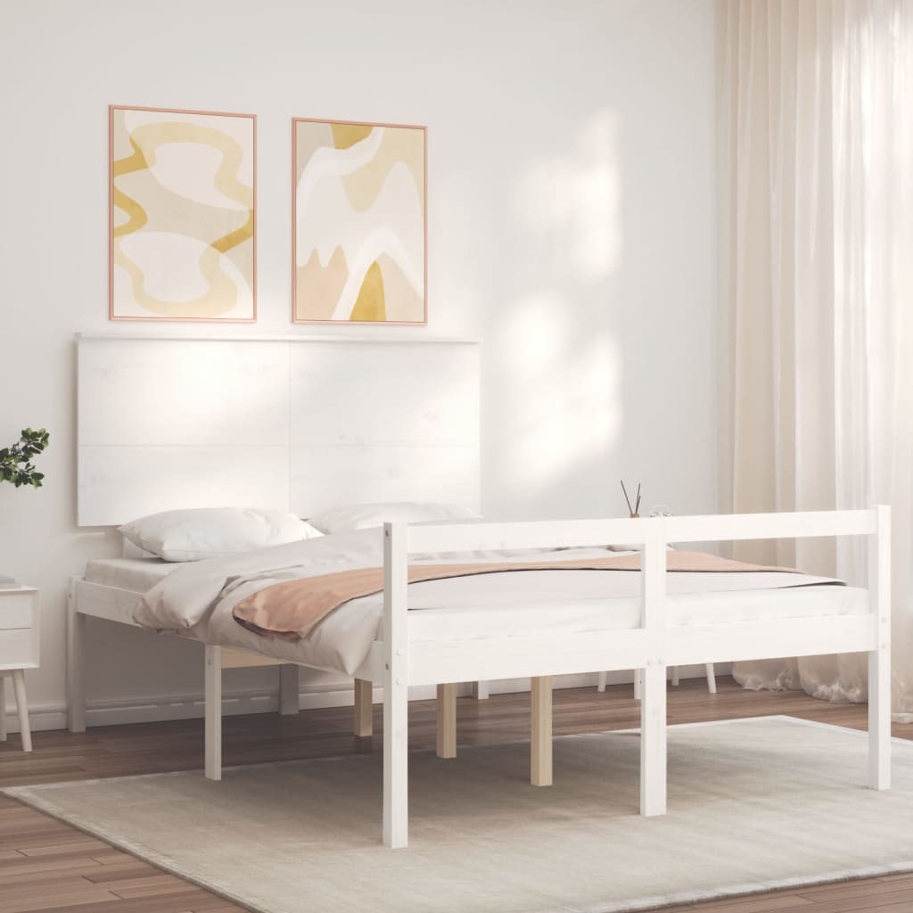 vidaXL Cama para personas mayores con cabecero madera maciza blanco