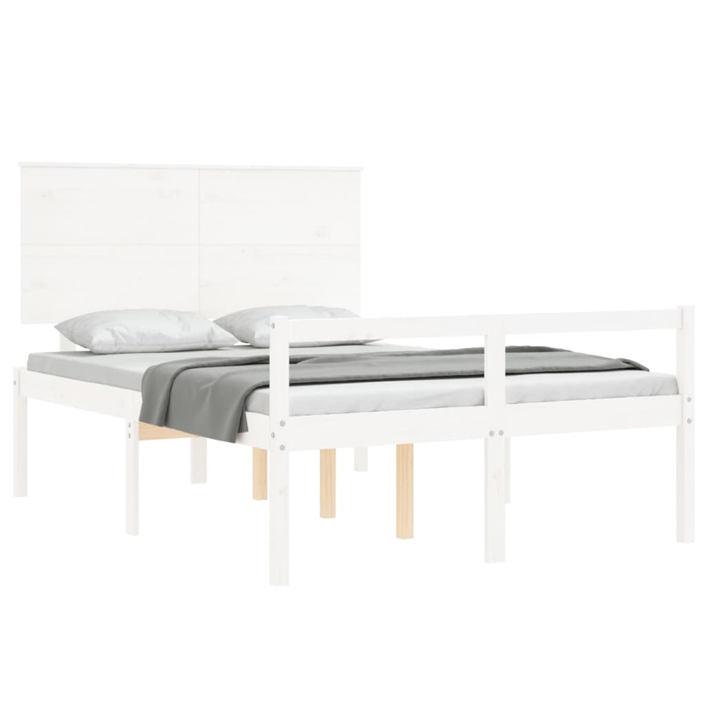 vidaXL Cama para personas mayores con cabecero madera maciza blanco