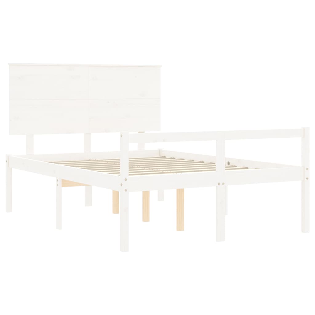 vidaXL Cama para personas mayores con cabecero madera maciza blanco