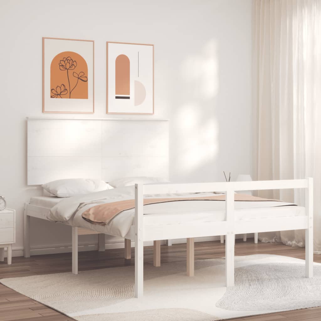 vidaXL Cama para personas mayores con cabecero madera maciza blanco