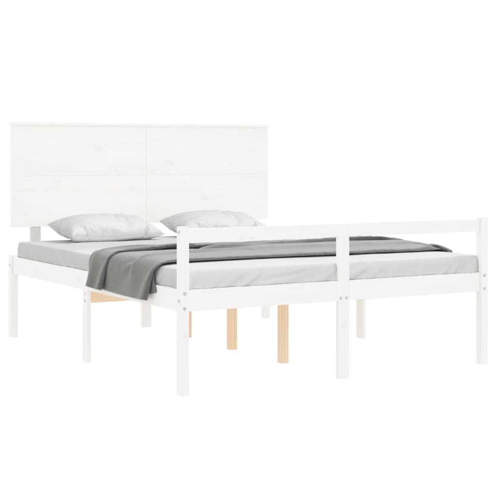 vidaXL Cama matrimonio personas mayores cabecero madera maciza blanco