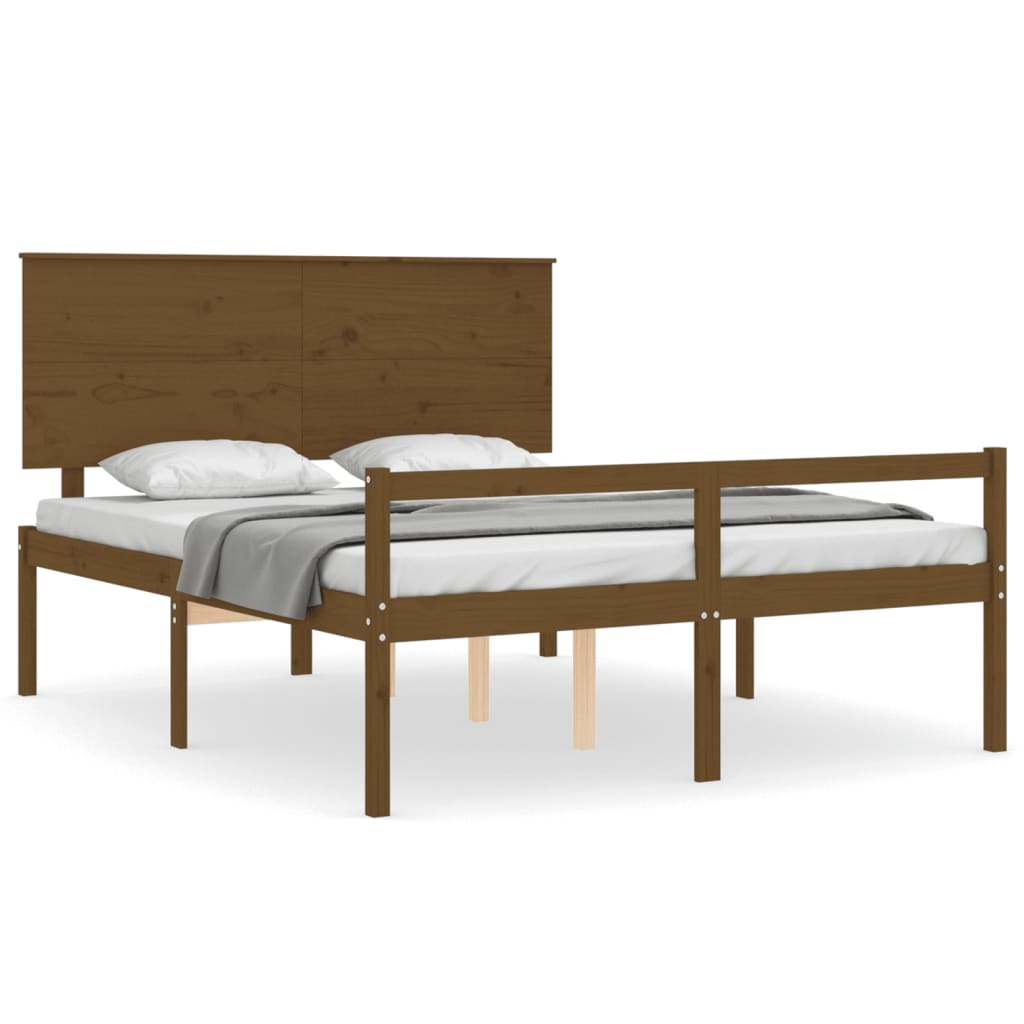 vidaXL Cama de matrimonio personas mayores cabecero madera marrón miel