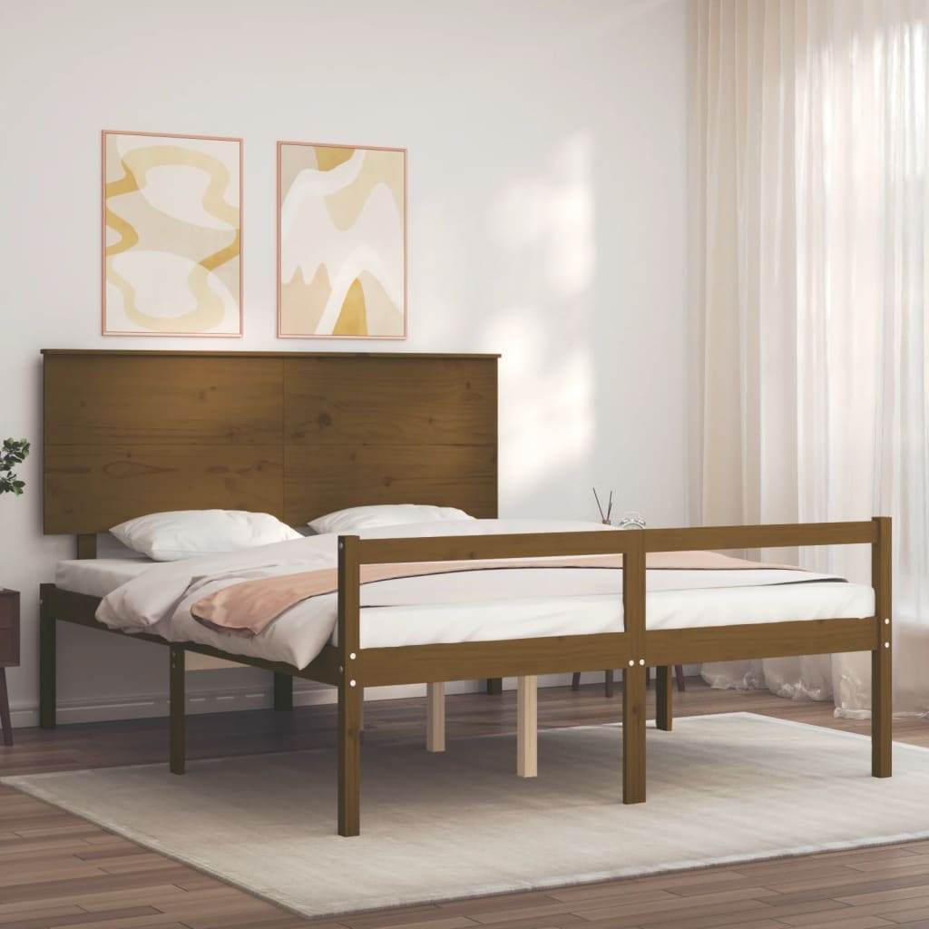 vidaXL Cama de matrimonio personas mayores cabecero madera marrón miel