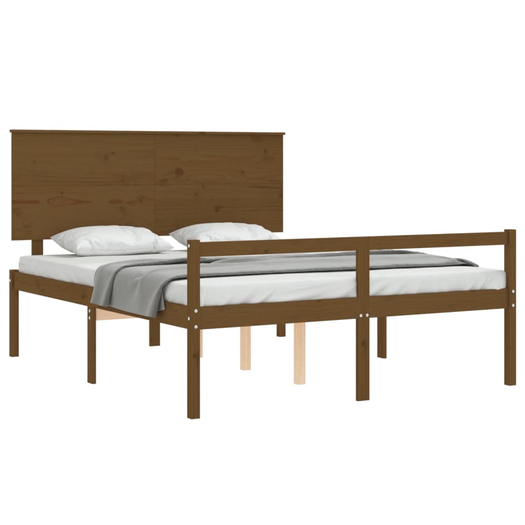 vidaXL Cama de matrimonio personas mayores cabecero madera marrón miel