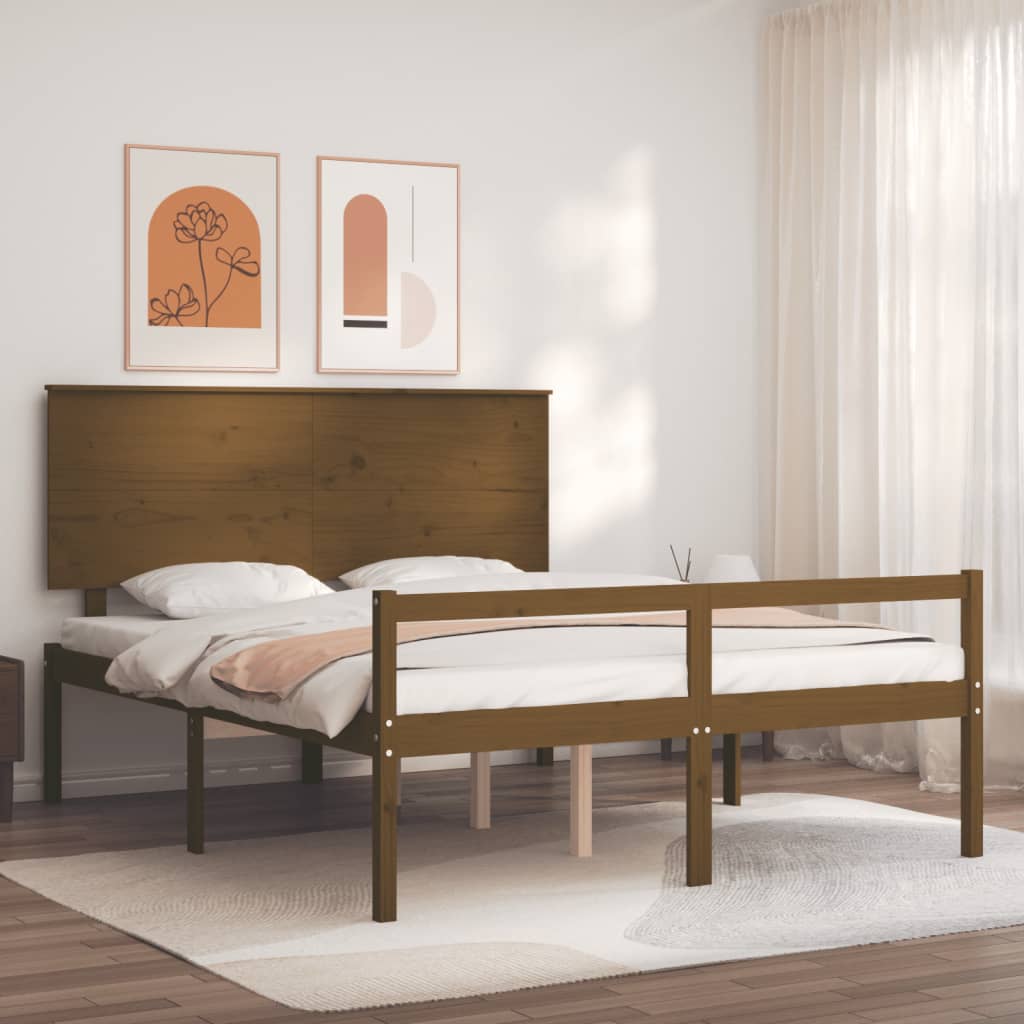 vidaXL Cama de matrimonio personas mayores cabecero madera marrón miel