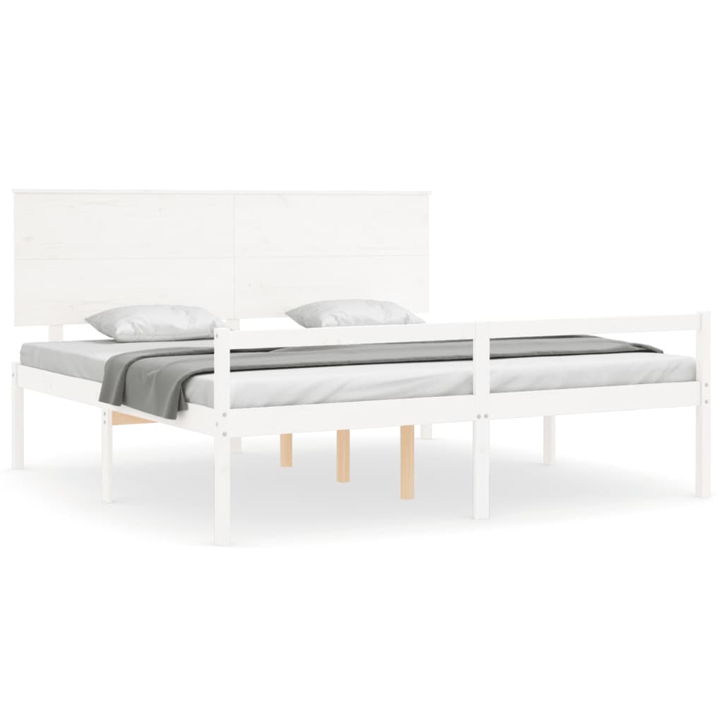 vidaXL Cama matrimonio personas mayores cabecero madera maciza blanco