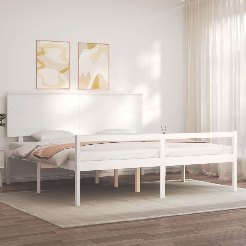 vidaXL Cama matrimonio personas mayores cabecero madera maciza blanco