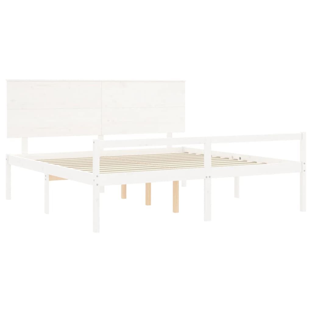 vidaXL Cama matrimonio personas mayores cabecero madera maciza blanco