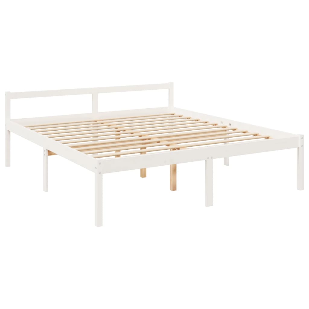 vidaXL Cama matrimonio personas mayores cabecero madera maciza blanco