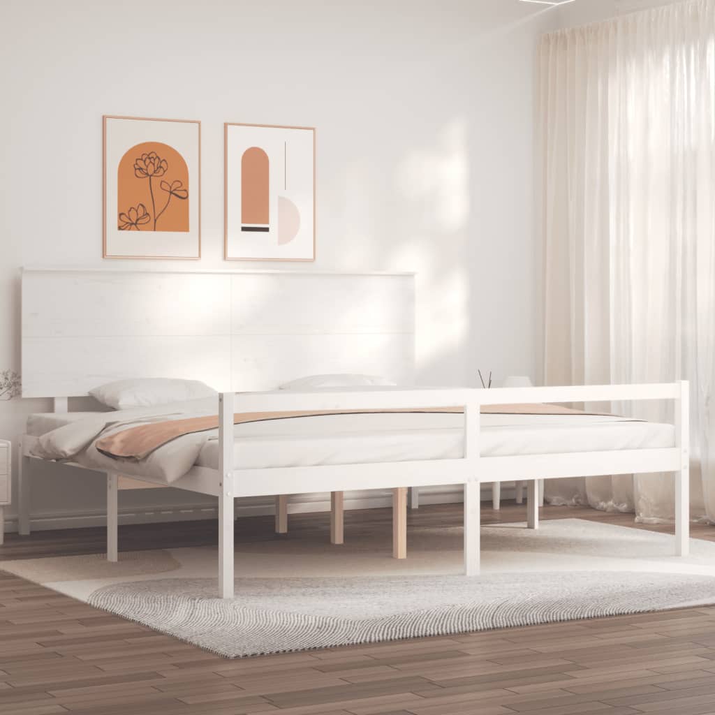 vidaXL Cama matrimonio personas mayores cabecero madera maciza blanco