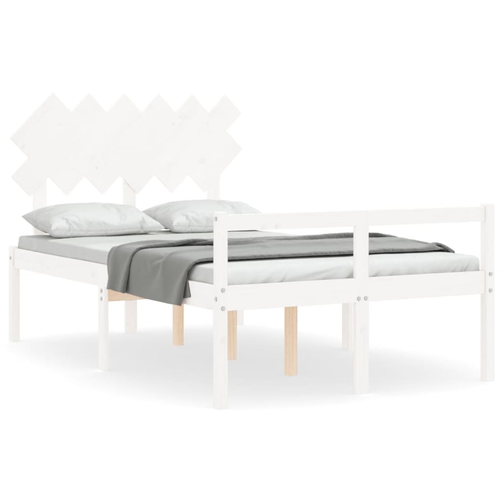 vidaXL Cama para personas mayores con cabecero madera maciza blanco