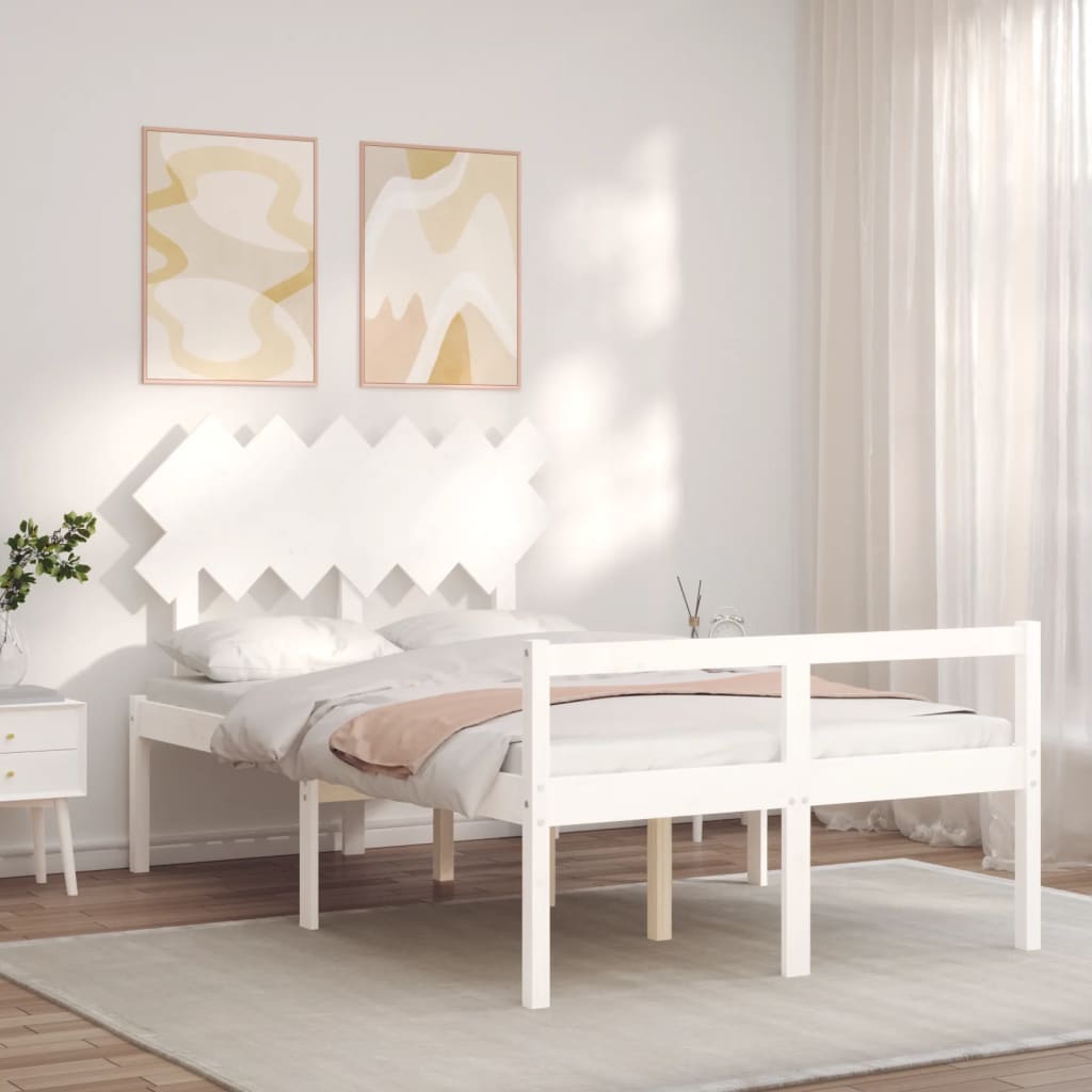 vidaXL Cama para personas mayores con cabecero madera maciza blanco