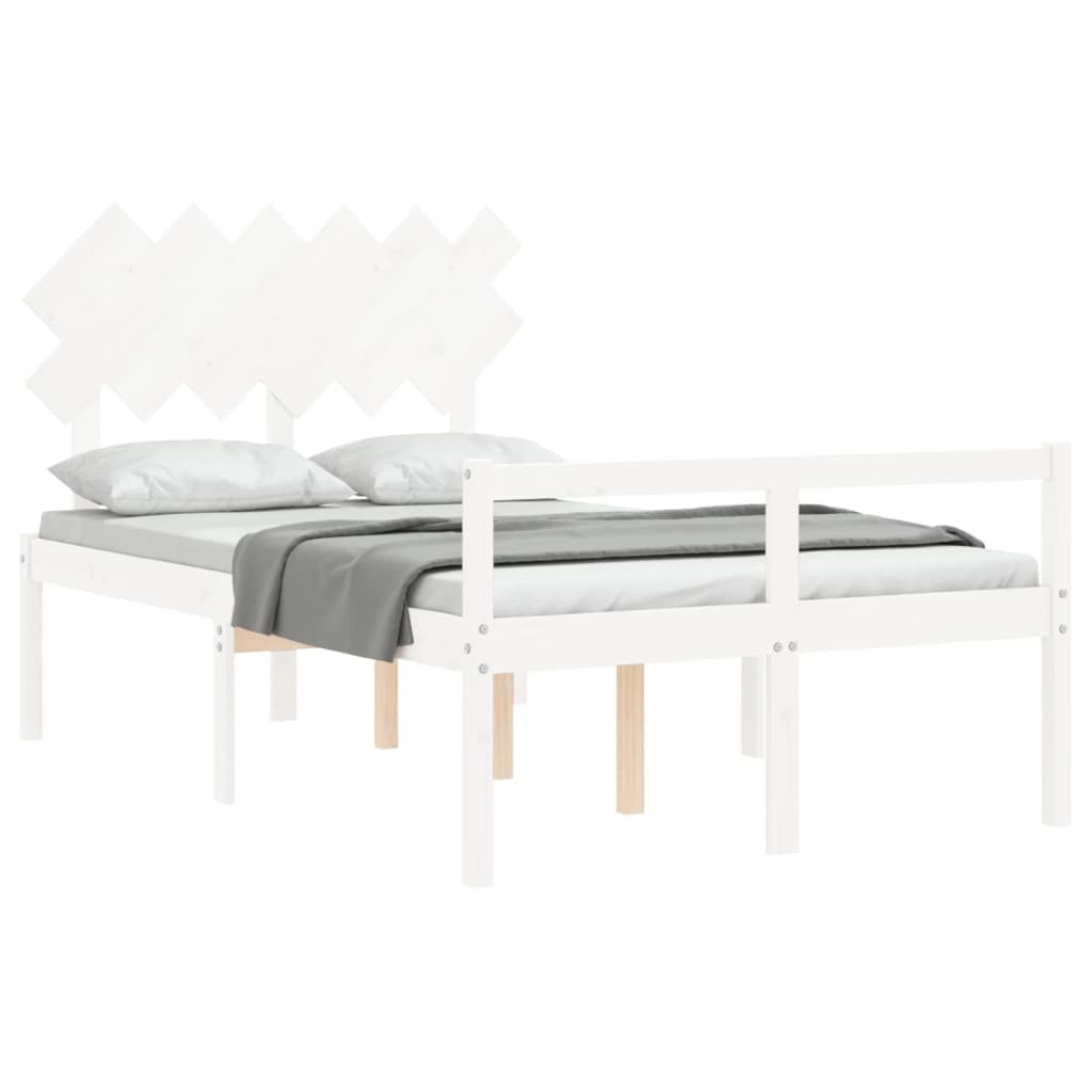 vidaXL Cama para personas mayores con cabecero madera maciza blanco